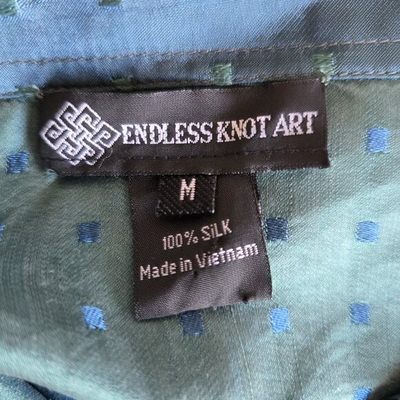 Endless Knot Art Sik Blouse Shirt Teal Side Vent Geometric Embroidery Size M - Picture 6 of 6